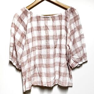 NWT Universal Thread Gingham Puff Sleeve Rose Blush Crop Top Womens Sz XL